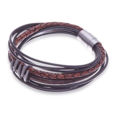 Alternate image for Handmade Braided Leather Pendant Bracelet Fanged in Brown