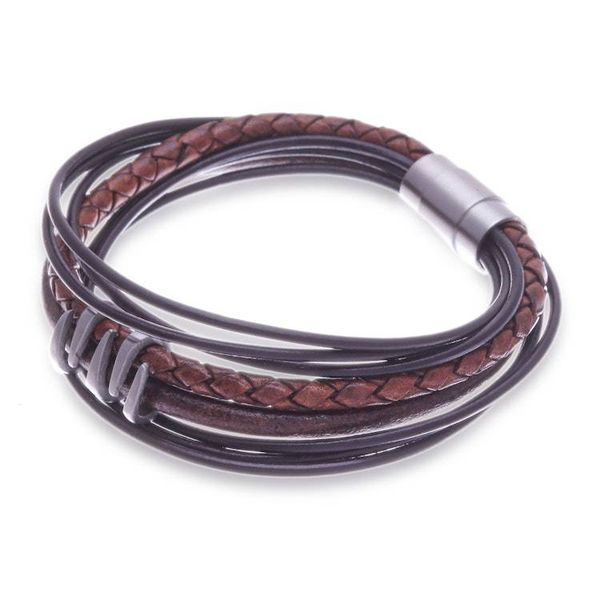Alternate image for Handmade Braided Leather Pendant Bracelet Fanged in Brown