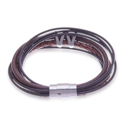 Alternate image for Handmade Braided Leather Pendant Bracelet Fanged in Brown