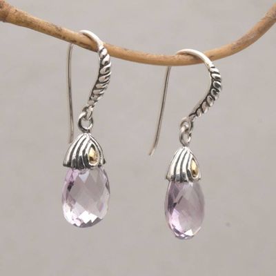 Alternate image for Handmade Amethyst Sterling Silver Dangle Earrings Perfect Flora