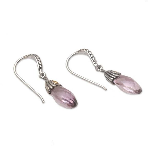 Alternate image for Handmade Amethyst Sterling Silver Dangle Earrings Perfect Flora