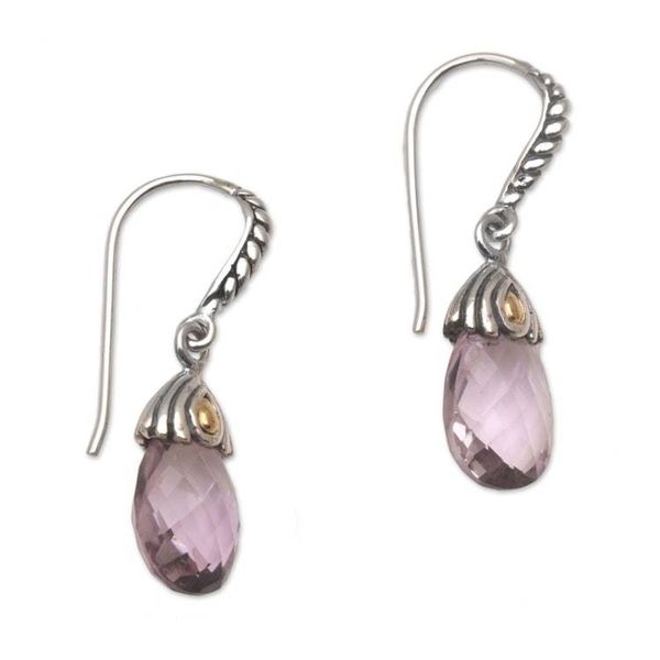 Alternate image for Handmade Amethyst Sterling Silver Dangle Earrings Perfect Flora