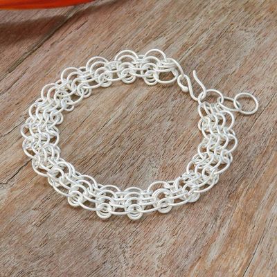 Alternate image for Brushed-Satin Finished Modern Sterling Silver Link Bracelet Diverse Dimension