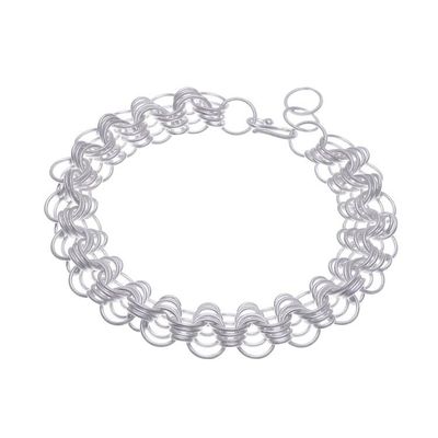 Alternate image for Brushed-Satin Finished Modern Sterling Silver Link Bracelet Diverse Dimension