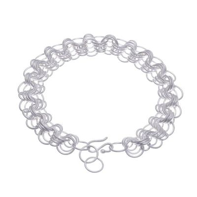 Alternate image for Brushed-Satin Finished Modern Sterling Silver Link Bracelet Diverse Dimension
