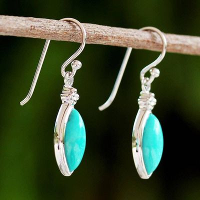 Alternate image for Rhodium Plated Amazonite Dangle Earrings from Thailand Knowing Eyes