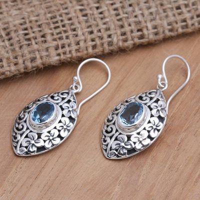 Alternate image for Blue Topaz Sterling Silver Dangle Earrings from Bali Frangipani Glory