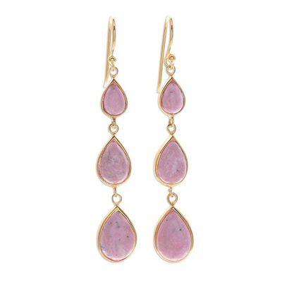 Alternate image for Gold Plated Rhodonite Teardrop Dangle Earrings from Thailand Nectar Drops