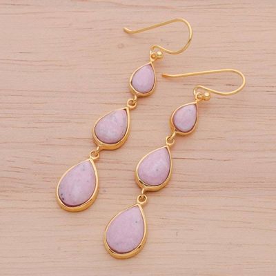 Alternate image for Gold Plated Rhodonite Teardrop Dangle Earrings from Thailand Nectar Drops