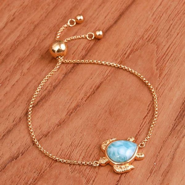 Alternate image for 24k Gold-Plated Larimar Sea Turtle-Themed Pendant Bracelet Ocean Bound Glow