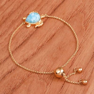 Alternate image for 24k Gold-Plated Larimar Sea Turtle-Themed Pendant Bracelet Ocean Bound Glow