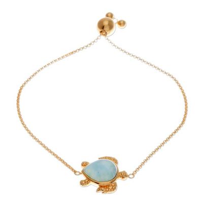 Alternate image for 24k Gold-Plated Larimar Sea Turtle-Themed Pendant Bracelet Ocean Bound Glow