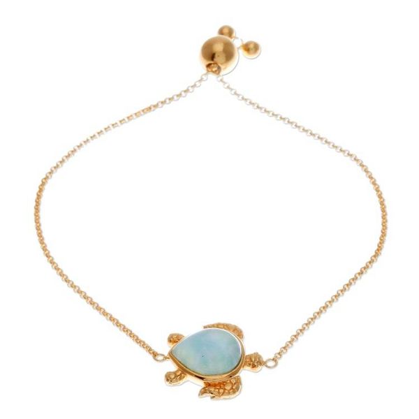 Alternate image for 24k Gold-Plated Larimar Sea Turtle-Themed Pendant Bracelet Ocean Bound Glow