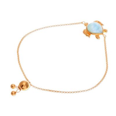 Alternate image for 24k Gold-Plated Larimar Sea Turtle-Themed Pendant Bracelet Ocean Bound Glow