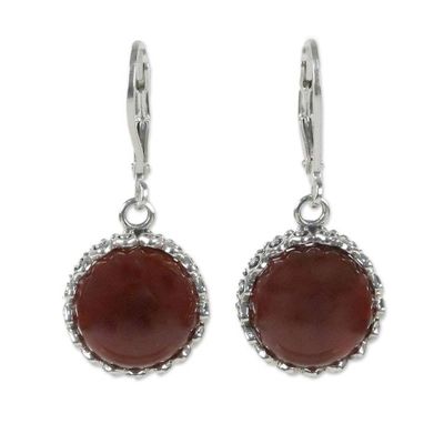 Alternate image for Carnelian and Sterling Silver Dangle Earrings from Thailand Pointed Petals