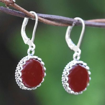 Alternate image for Carnelian and Sterling Silver Dangle Earrings from Thailand Pointed Petals