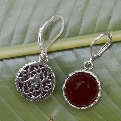 Alternate image for Carnelian and Sterling Silver Dangle Earrings from Thailand Pointed Petals