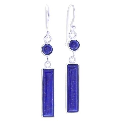 Alternate image for Modern Lapis Lazuli Sterling Silver Bar Dangle Earrings Lively Magic