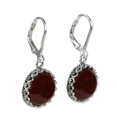 Alternate image for Carnelian and Sterling Silver Dangle Earrings from Thailand Pointed Petals