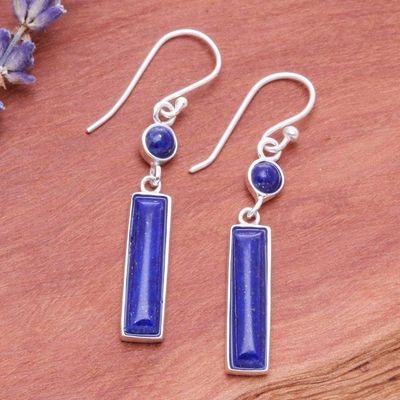 Alternate image for Modern Lapis Lazuli Sterling Silver Bar Dangle Earrings Lively Magic
