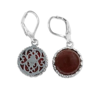 Alternate image for Carnelian and Sterling Silver Dangle Earrings from Thailand Pointed Petals