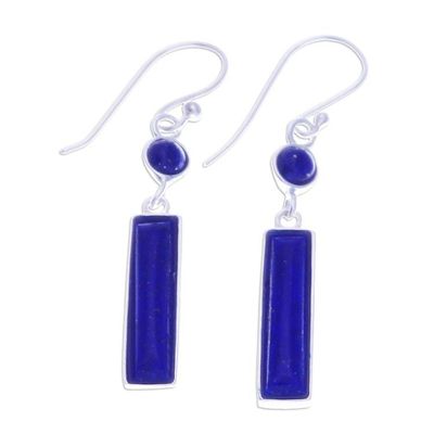 Alternate image for Modern Lapis Lazuli Sterling Silver Bar Dangle Earrings Lively Magic