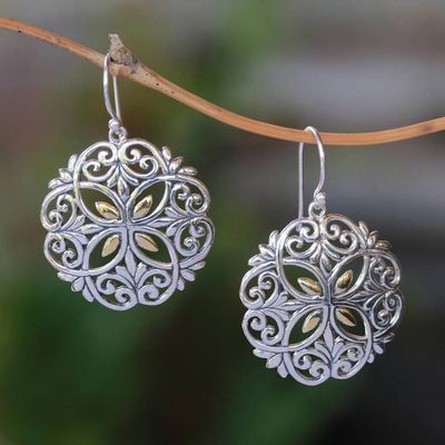 Primary image for Circular Gold Accented Sterling Silver Dangle Earrings Winter Petals