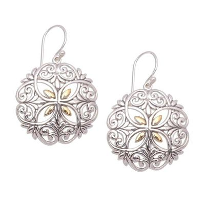 Alternate image for Circular Gold Accented Sterling Silver Dangle Earrings Winter Petals
