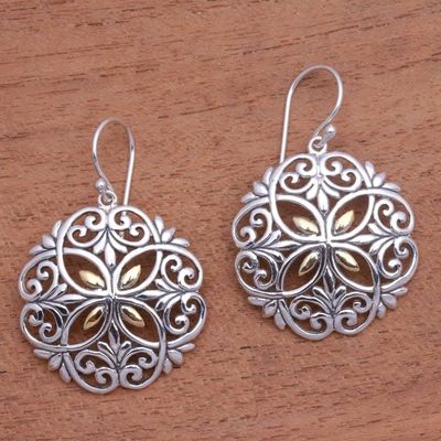 Alternate image for Circular Gold Accented Sterling Silver Dangle Earrings Winter Petals
