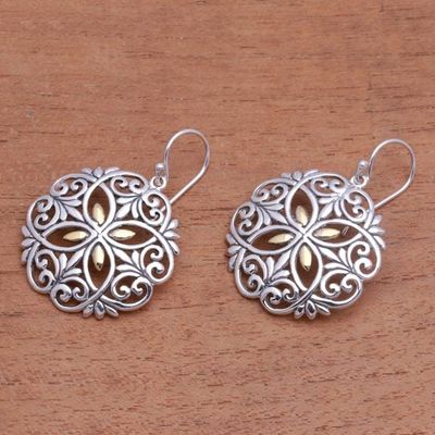 Alternate image for Circular Gold Accented Sterling Silver Dangle Earrings Winter Petals