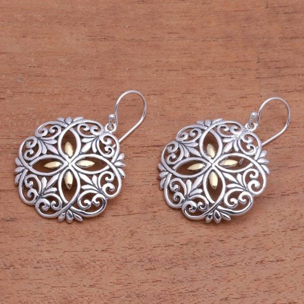 Alternate image for Circular Gold Accented Sterling Silver Dangle Earrings Winter Petals