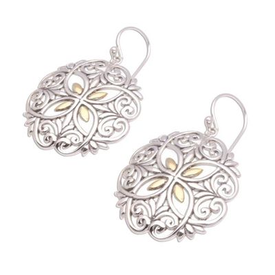 Alternate image for Circular Gold Accented Sterling Silver Dangle Earrings Winter Petals
