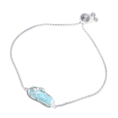 Alternate image for Larimar White Topaz Silver Thong Sandal Pendant Bracelet Cute Thong Sandal