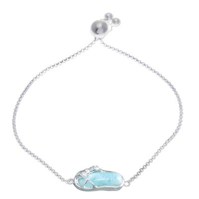 Alternate image for Larimar White Topaz Silver Thong Sandal Pendant Bracelet Cute Thong Sandal