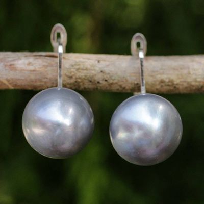 Alternate image for Handcrafted Gray Pearl Drop Earrings from Thai Artisan Shadowy Moon