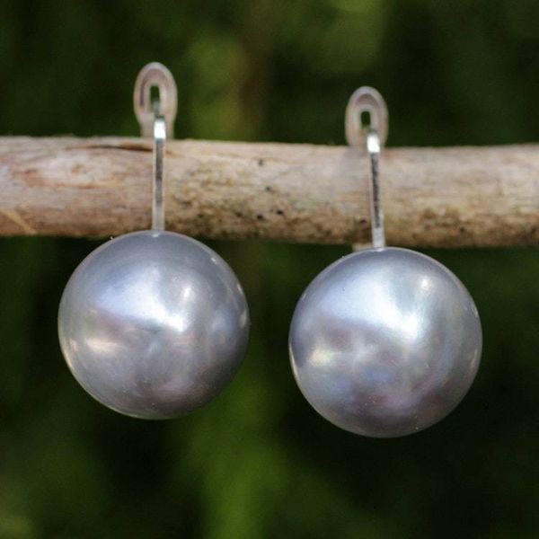 Alternate image for Handcrafted Gray Pearl Drop Earrings from Thai Artisan Shadowy Moon