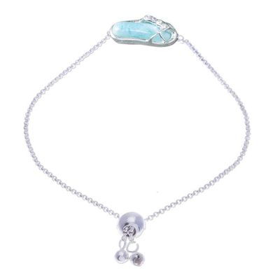 Alternate image for Larimar White Topaz Silver Thong Sandal Pendant Bracelet Cute Thong Sandal