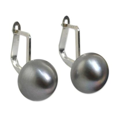 Alternate image for Handcrafted Gray Pearl Drop Earrings from Thai Artisan Shadowy Moon