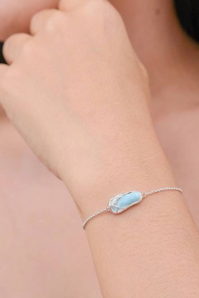 Alternate image for Larimar White Topaz Silver Thong Sandal Pendant Bracelet Cute Thong Sandal