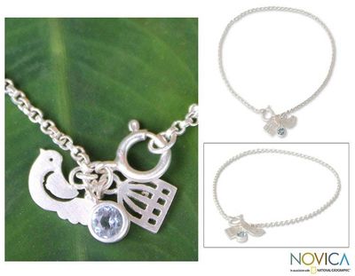 Alternate image for Sterling Silver and Blue Topaz Charm Bracelet Dove of Peace