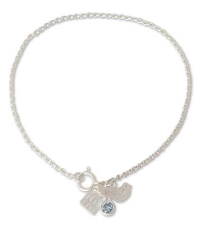 Alternate image for Sterling Silver and Blue Topaz Charm Bracelet Dove of Peace