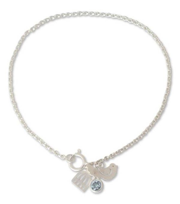 Alternate image for Sterling Silver and Blue Topaz Charm Bracelet Dove of Peace