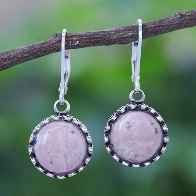 Alternate image for Rhodonite and Sterling Silver Dangle Earrings from Thailand Pointed Petals
