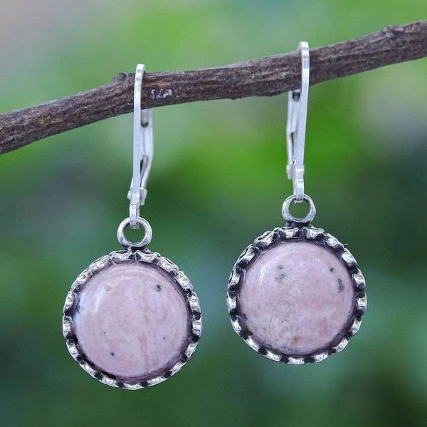 Alternate image for Rhodonite and Sterling Silver Dangle Earrings from Thailand Pointed Petals