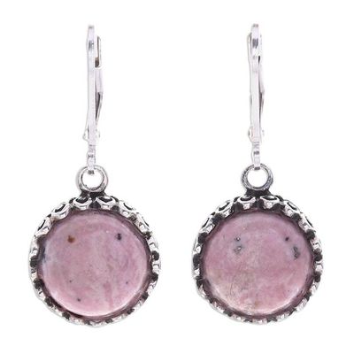 Alternate image for Rhodonite and Sterling Silver Dangle Earrings from Thailand Pointed Petals