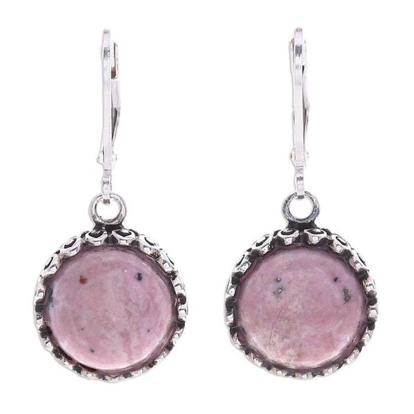Alternate image for Rhodonite and Sterling Silver Dangle Earrings from Thailand Pointed Petals
