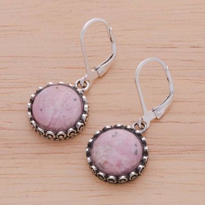 Alternate image for Rhodonite and Sterling Silver Dangle Earrings from Thailand Pointed Petals