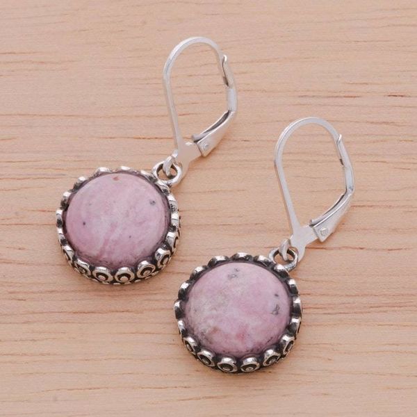 Alternate image for Rhodonite and Sterling Silver Dangle Earrings from Thailand Pointed Petals