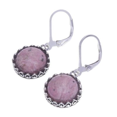 Alternate image for Rhodonite and Sterling Silver Dangle Earrings from Thailand Pointed Petals