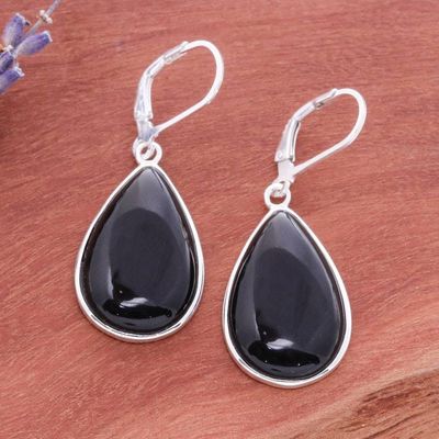 Alternate image for Black Onyx Sterling Silver Teardrop Dangle Earrings Nocturnal Sky
